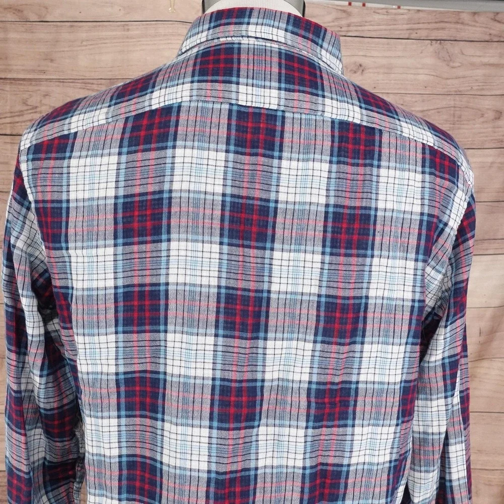 Banana Republic Standard Fit Shirt Mens Medium Blue Red White Plaid Button‎ Down
